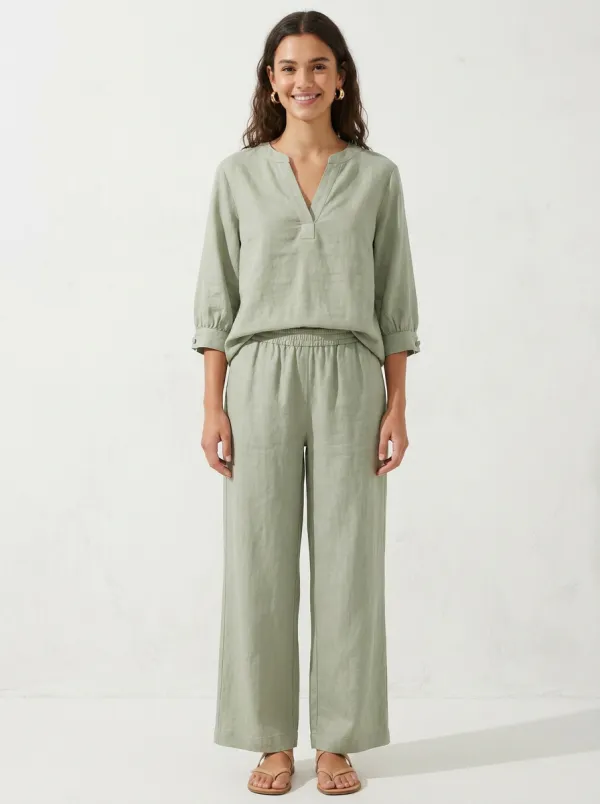 Short-Sleeve Three-Quarter-Sleeve Linen-Blend Women's V-Neck Shirt