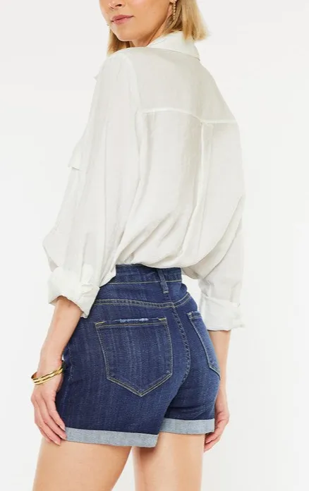 High Rise Cuffed Denim Shorts