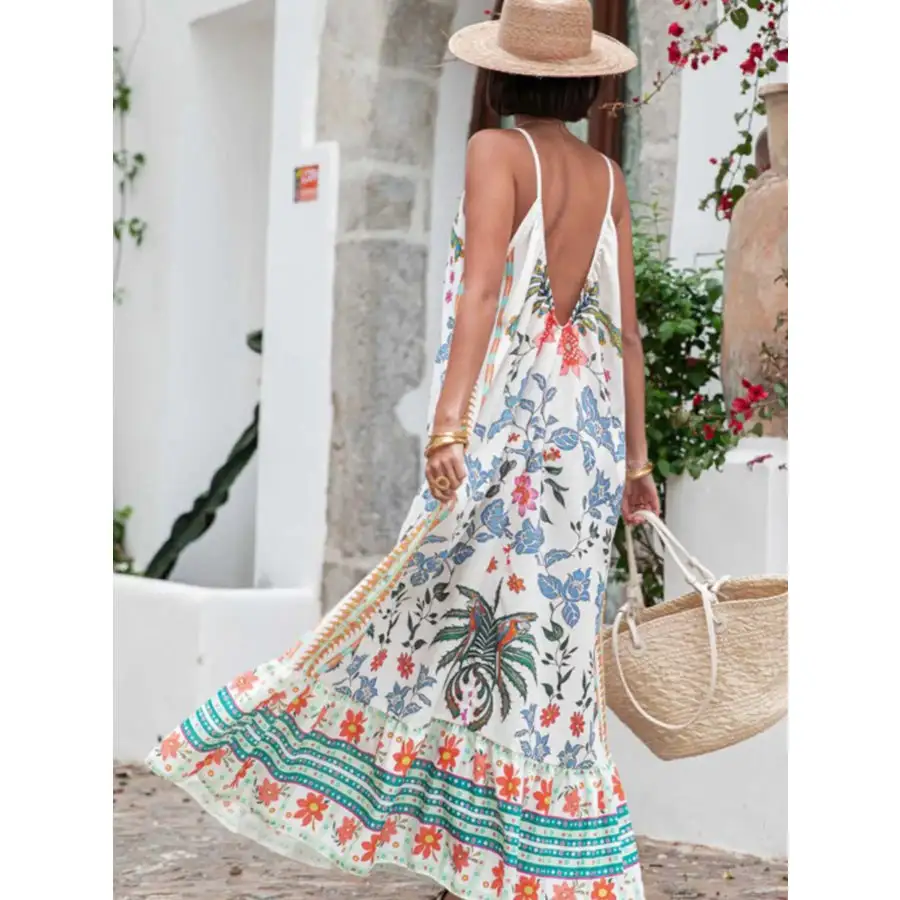 Printed V Neck Summer Maxi Dress