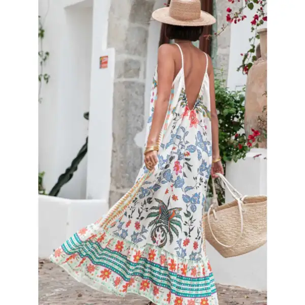 Printed V Neck Summer Maxi Dress