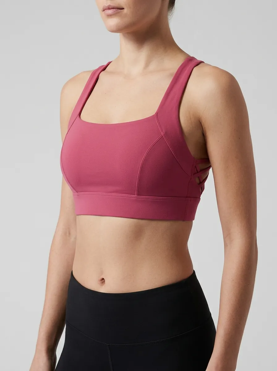 Women's Square Neck Strappy Back Cutout Sports Bra