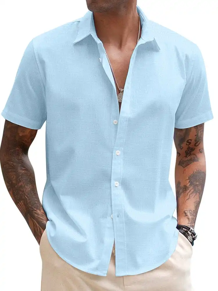Casual Linen Blend Button Down Shirt