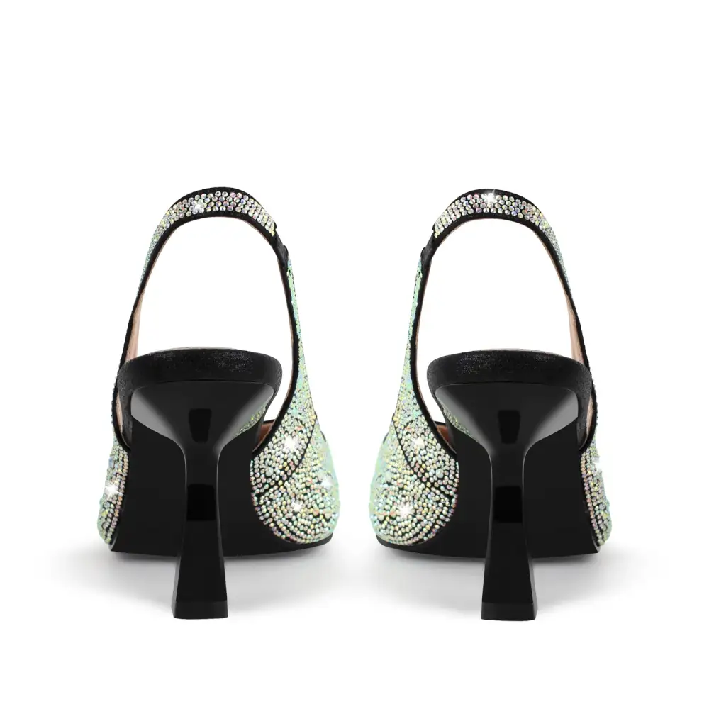 Rhinestone Pointed Toe Chunky Heel Slingback Pumps