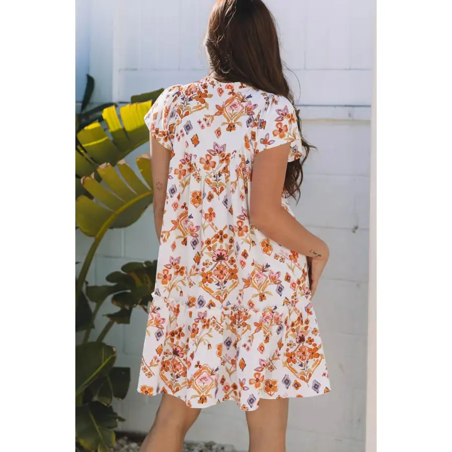 Tie Neck Cap Sleeve Mini Dress