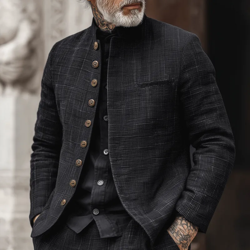 Buttoned Chore Plaid Jacket