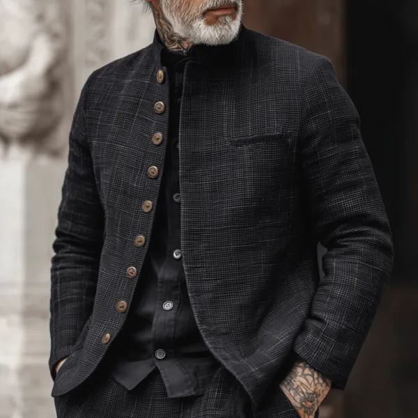 Buttoned Chore Plaid Jacket