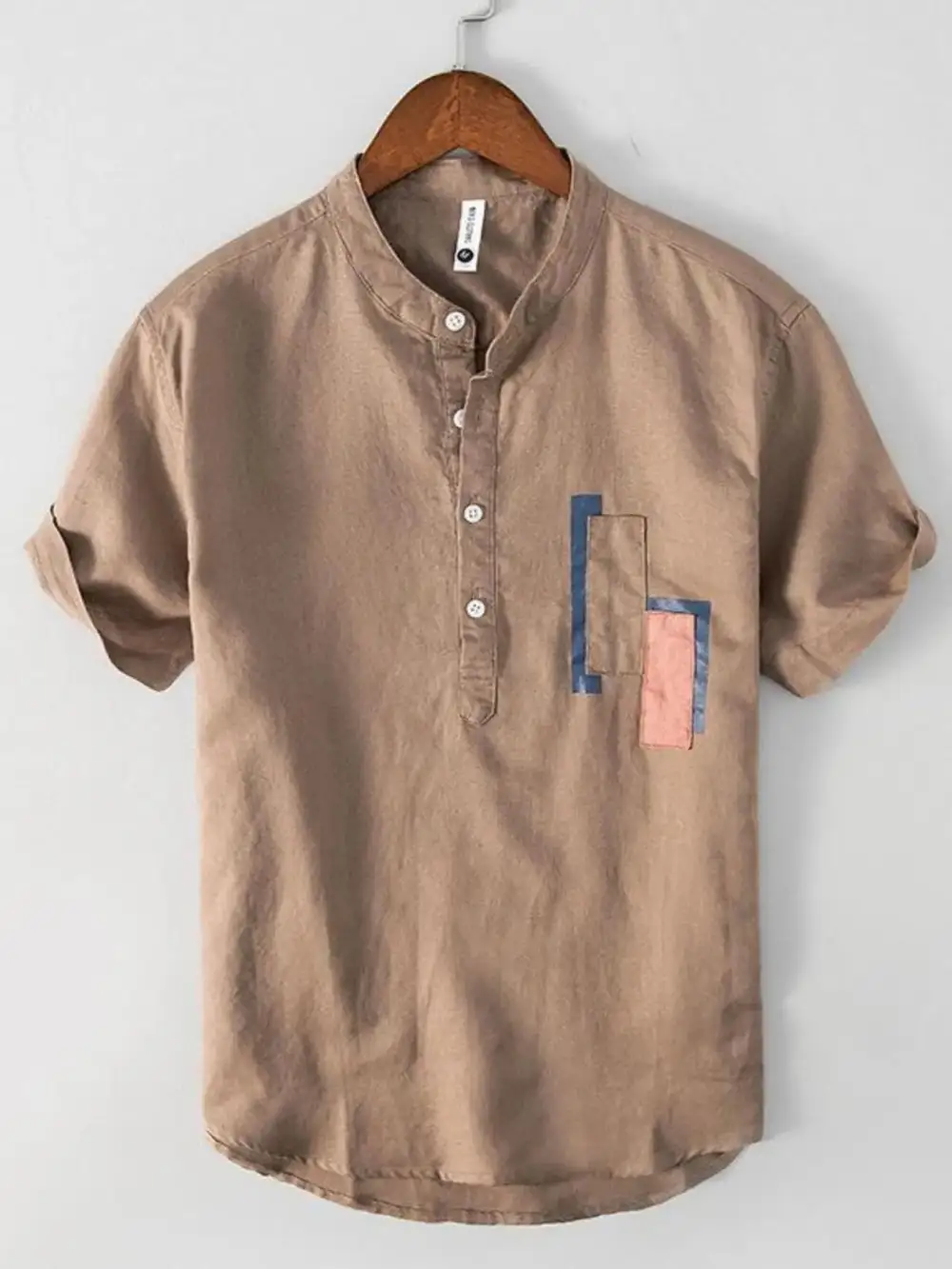 Contrast-Trim Half-Button Henley T-Shirt