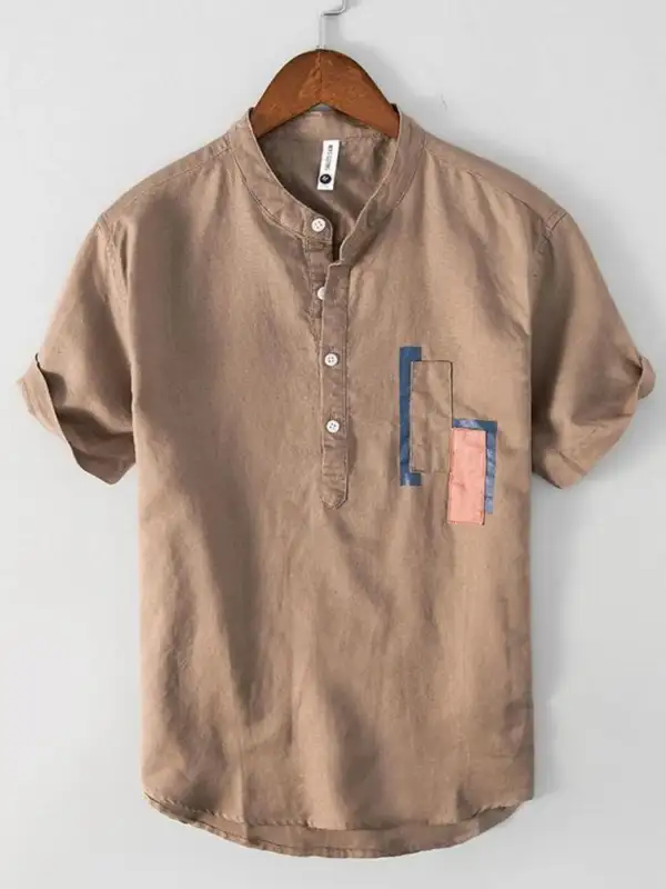 Contrast-Trim Half-Button Henley T-Shirt