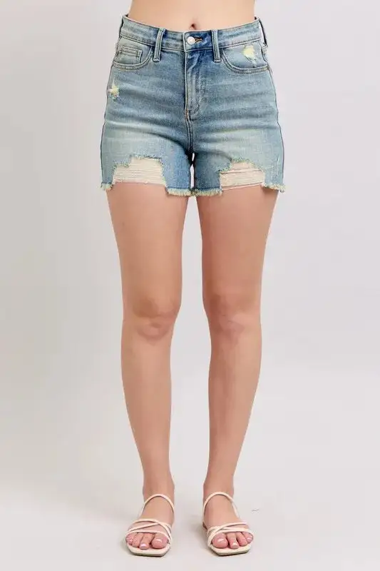 Draped Denim Shorts