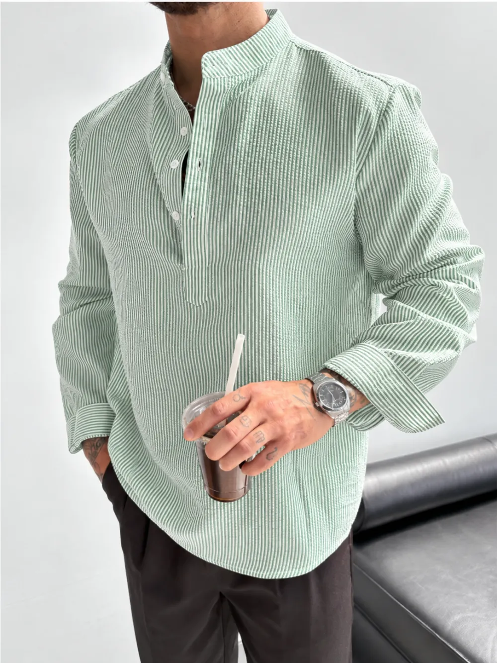 2026 New Men's Striped Long-Sleeve Shirt