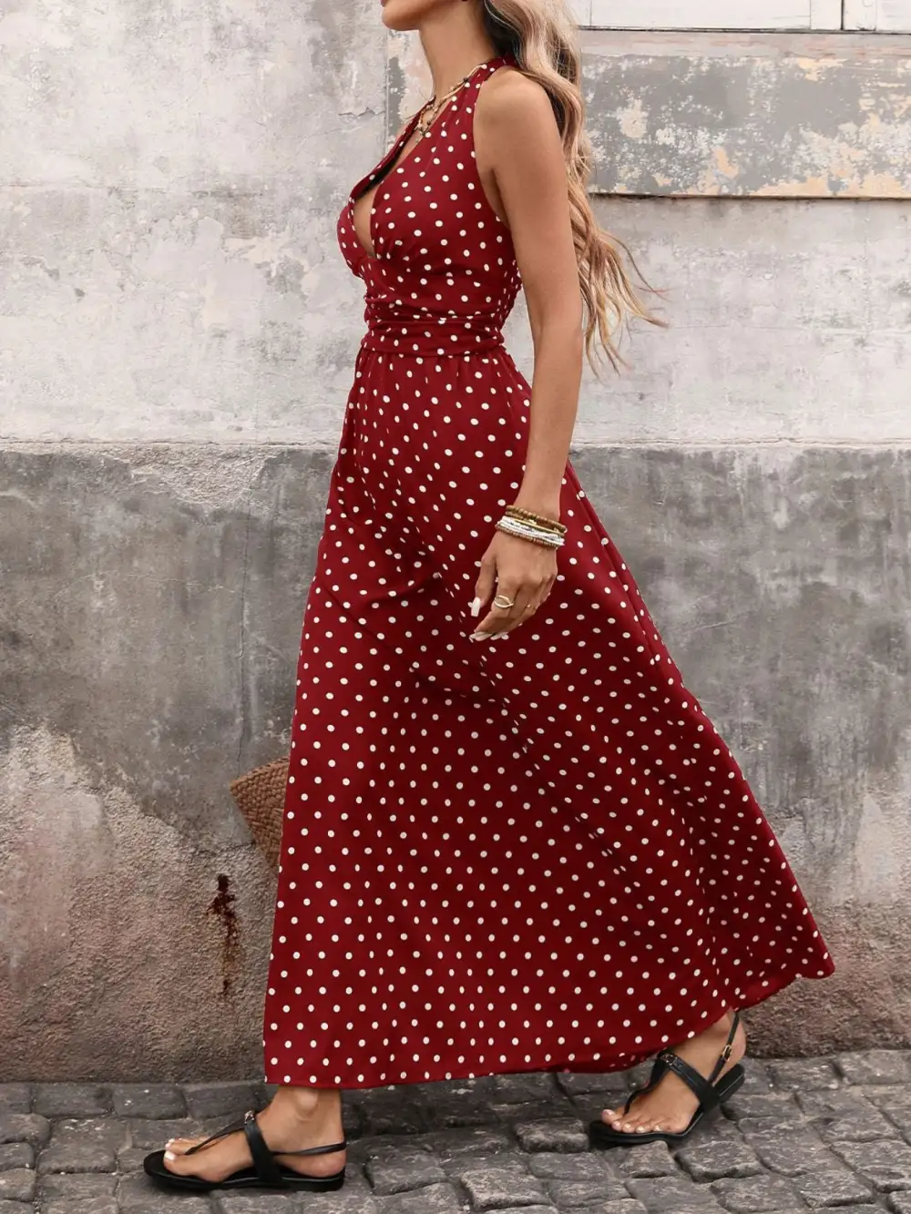 Drape Polka Dot Maxi Dress