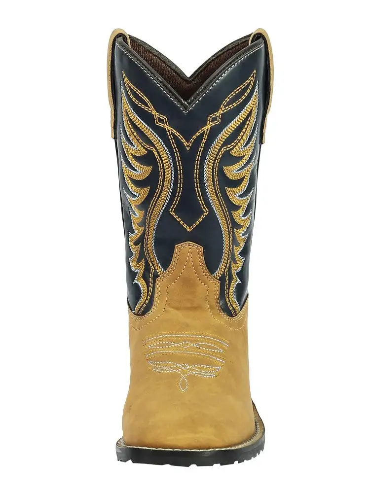 Textured Men's Denim Boots With Round Toe