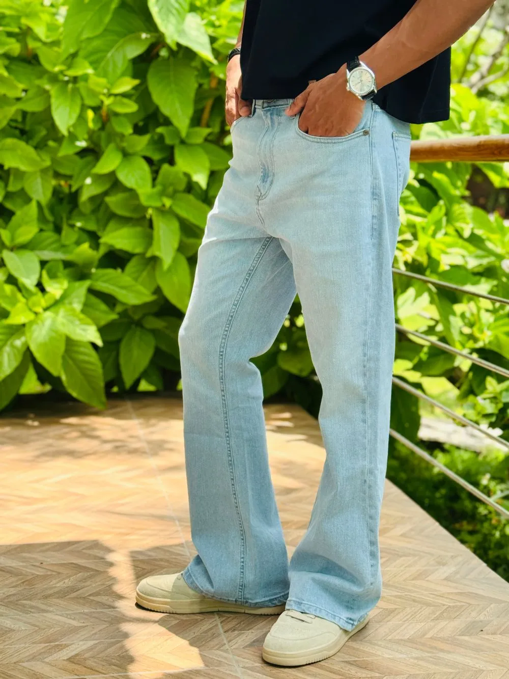 Mid-Rise Distressed Bootcut Jeans