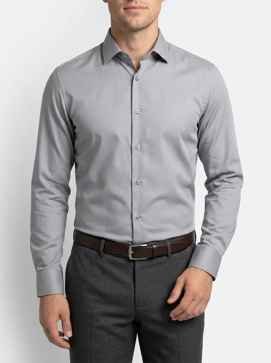 Men's Light Grey Point Collar Dress Shirt