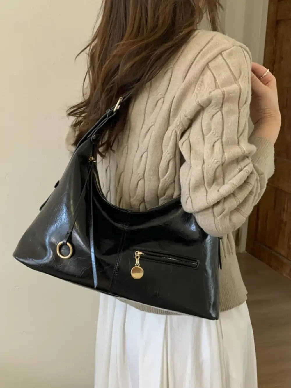 Faux Leather Hobo Shoulder Bag