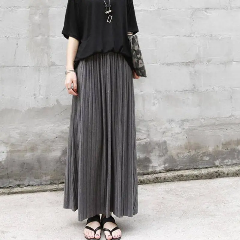 Minimal High Waist Flared Long Midi Skirt
