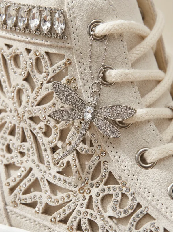 Floral Lace-Up Women's Rhinestone Platform Shoes