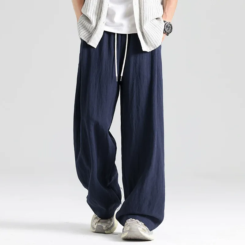 Men's Lightweight Tencel-Linen Summer Casual Trousers – Wide-Leg Straight-Cut Loose-Fit 
