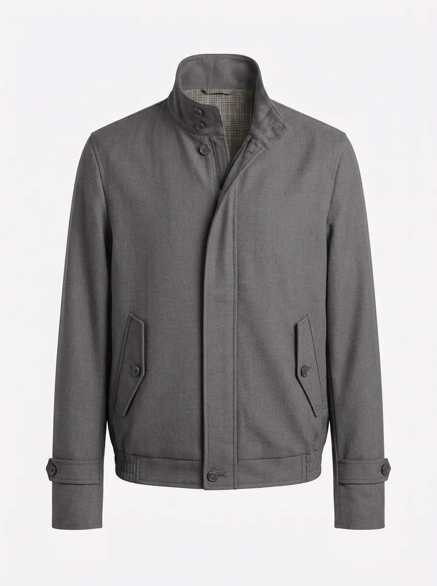 Men's Casual Minimalist Charcoal Plaid Lined Harrington Jacket