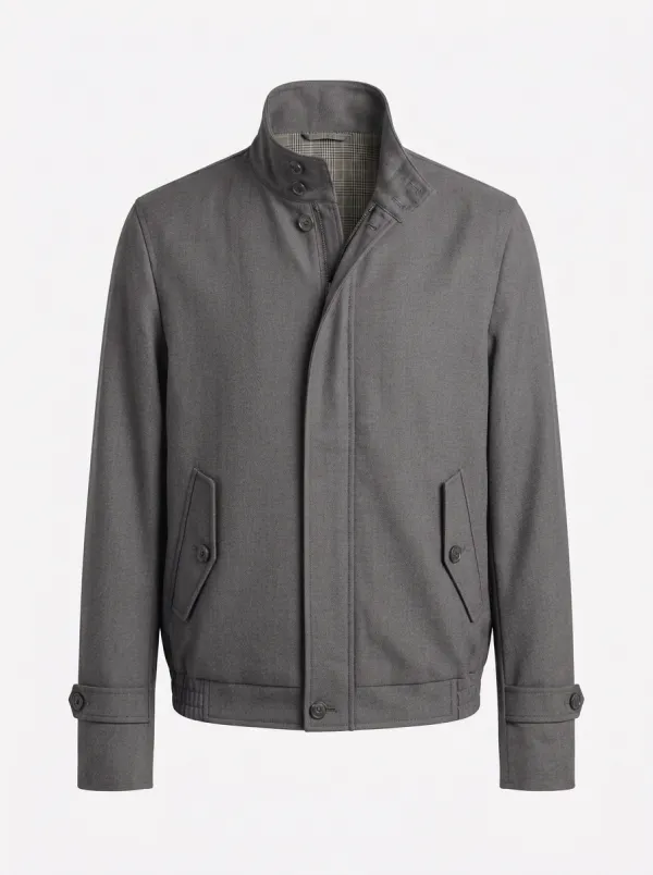 Men's Casual Minimalist Charcoal Plaid Lined Harrington Jacket