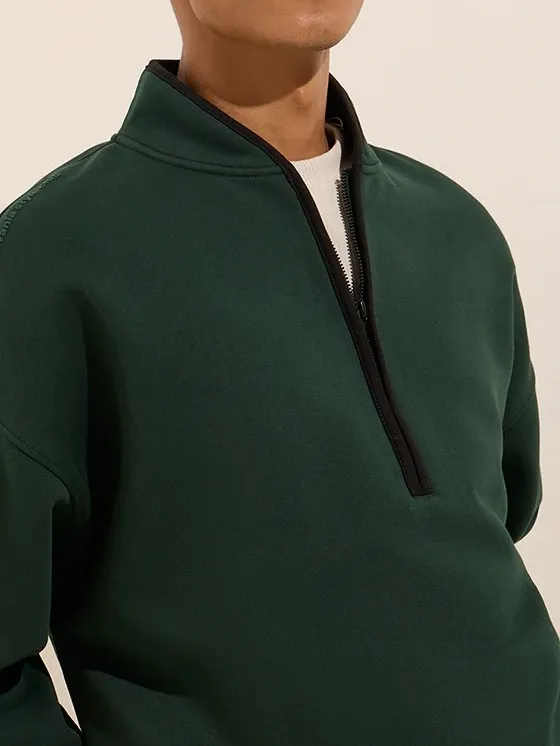 Solid Loose Cotton-Blend Sweatshirt