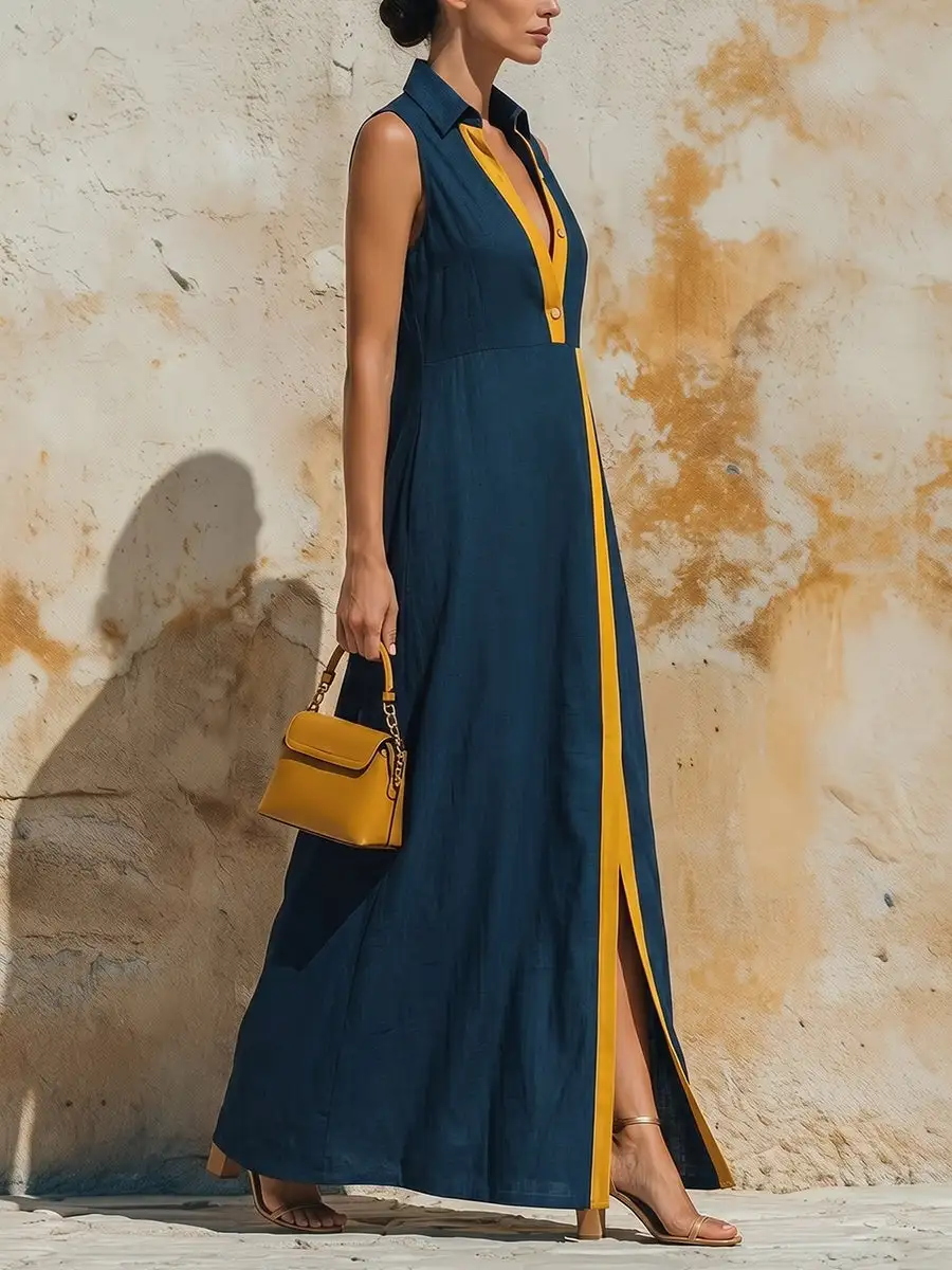 Split Buttoned Maxi Dress