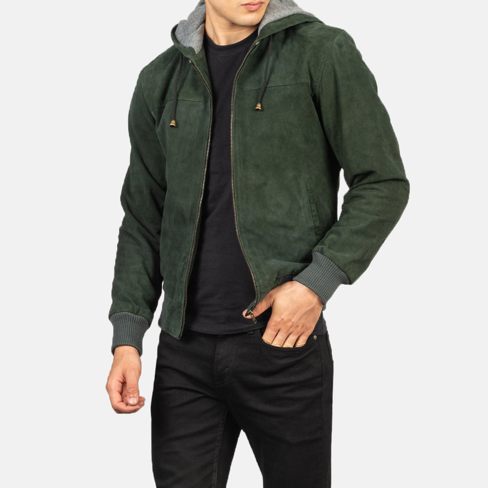 Men's Bomber Hooded Suede Jacket