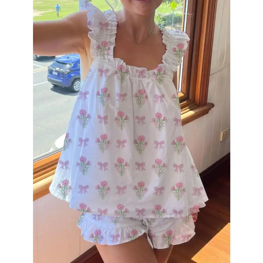 Ruffled Striped Tank and Shorts Set