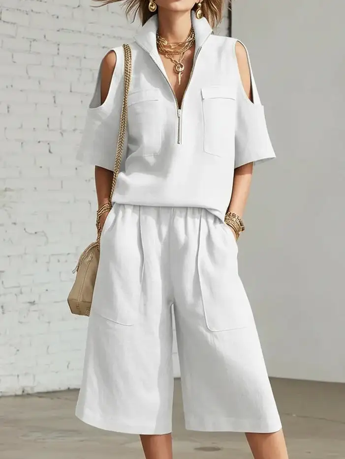 Zip-Front Denim Women's Matching Set