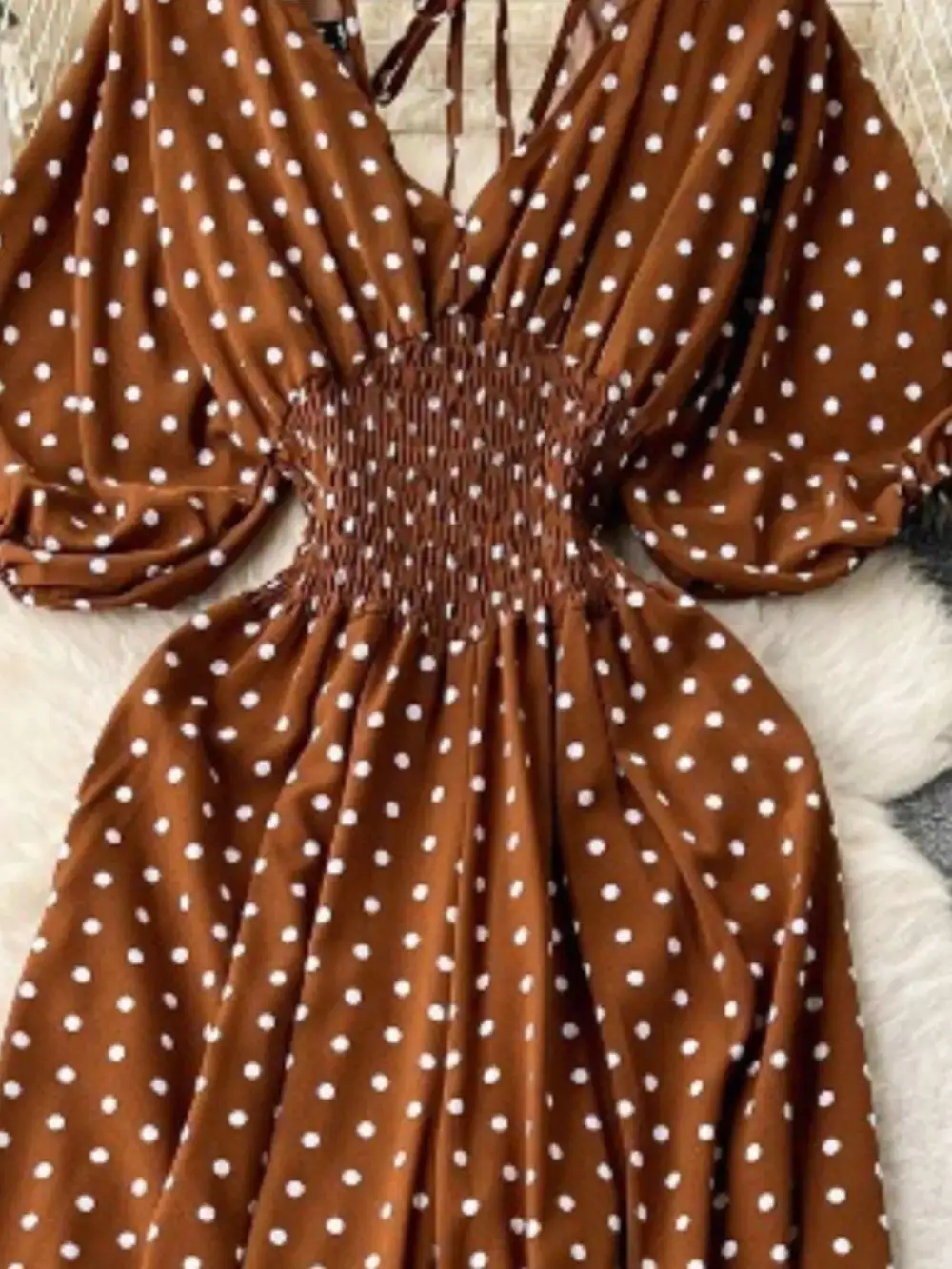 Smocked V Neck Wide Leg Jumpsuit