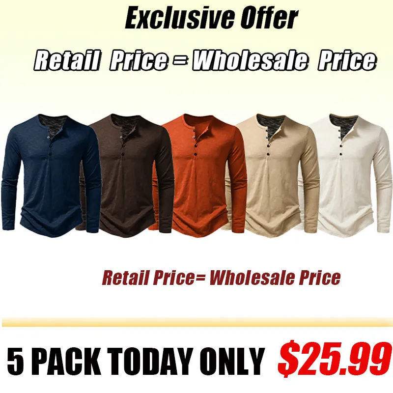 Men's Fashion: 2026 Autumn Western-Style Long-Sleeve Henley T-Shirt (Slub Cotton)