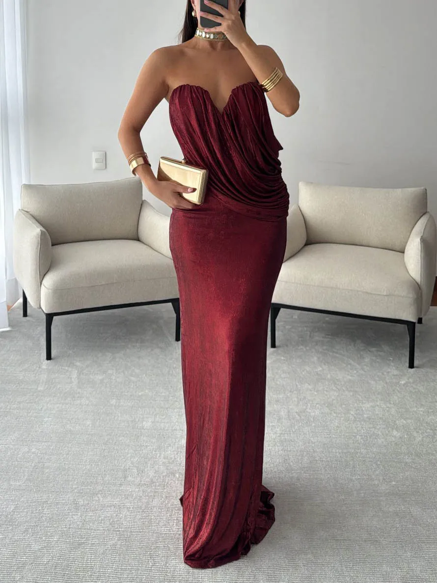 Off the Shoulder Pleated Maxi Dress
