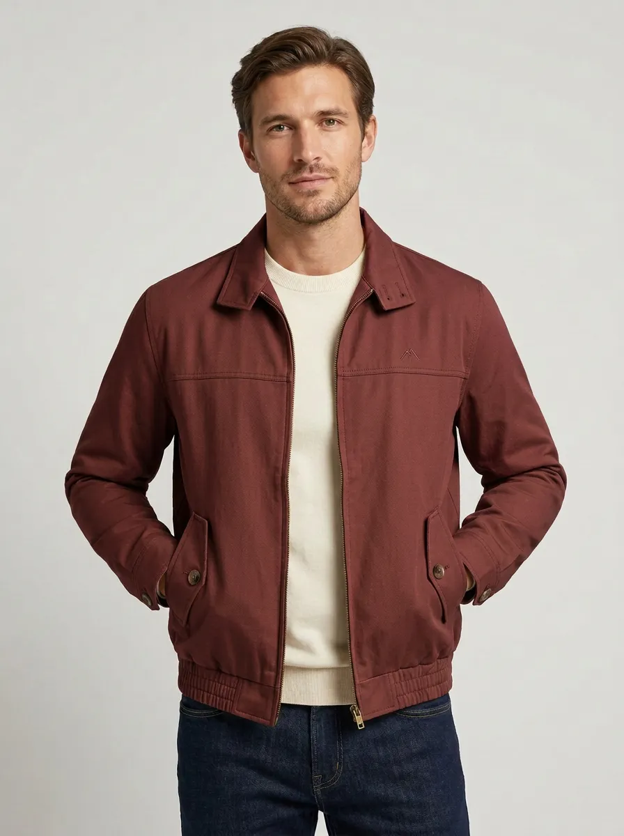 Men's Casual Mountain Embroidered Khaki Harrington Jacket
