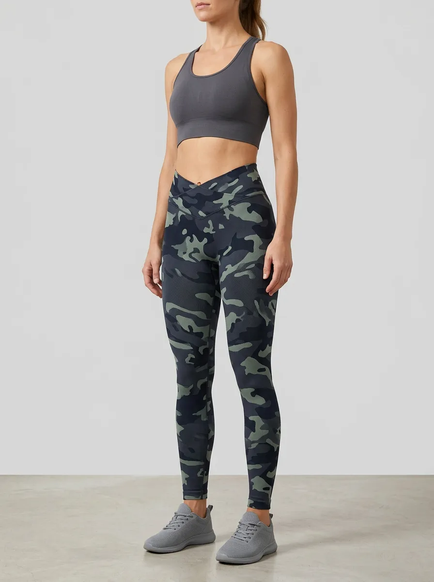 Women's Camo-Print Crossover-Waist Ankle-Length High-Rise Leggings