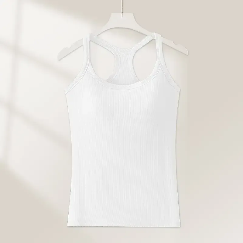 Women's Ribbed Built-in Bra Tank Top | Racerback Cropped Camisole with Removable Pads | Wireless Supportive Workout Yoga Top