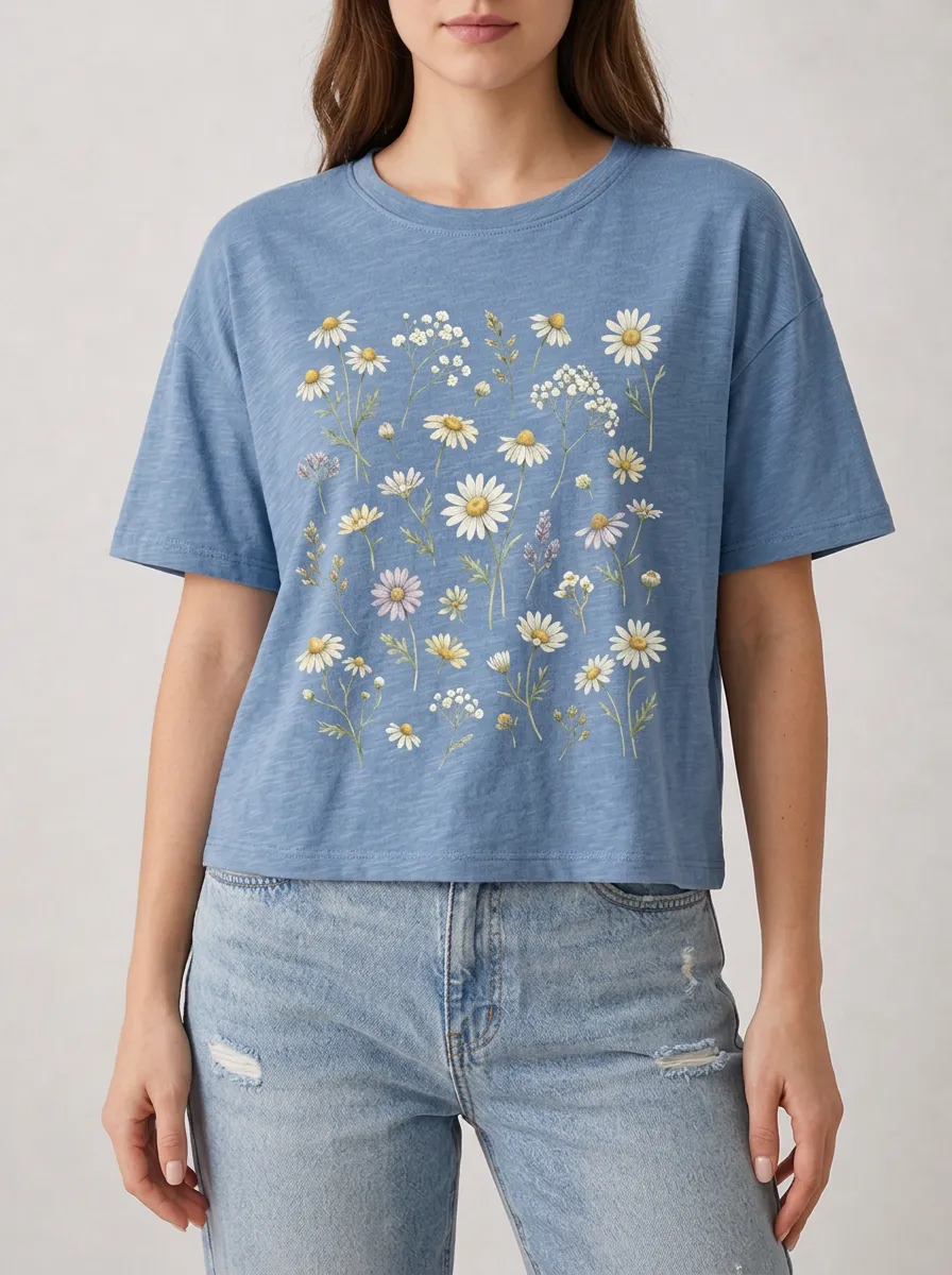 Women's Botanical Nature Lover Daisy Floral Printed T-shirt