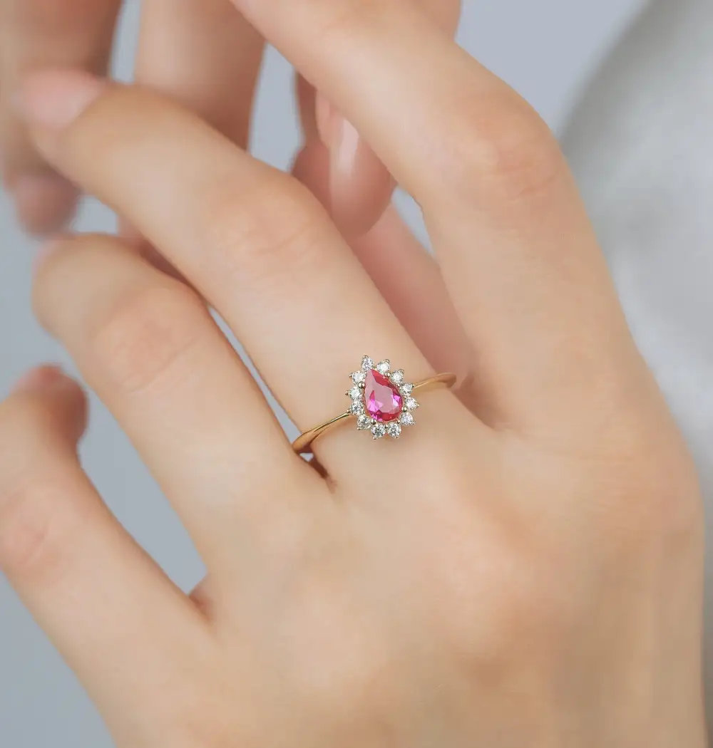 Solid Gold Pear Shaped Ruby Ring