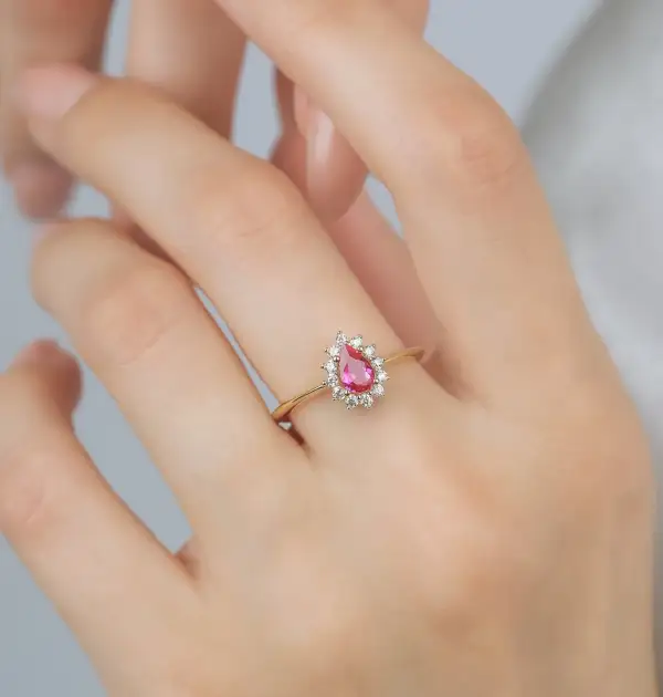 Solid Gold Pear Shaped Ruby Ring