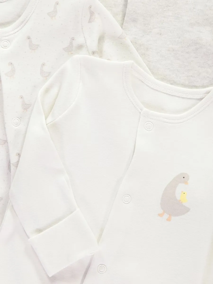 Neutral Ducks Long Sleeve Sleepsuits 3 Pack