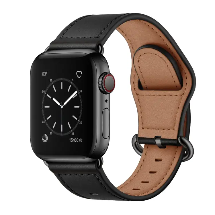 Genuine Leather Watch Strap for Watch Series 9 & 8 & 7 41 mm / SE 3 & SE 2 & 6 & SE & 5 & 4 40 mm / 3 & 2 & 1 38 mm - Black