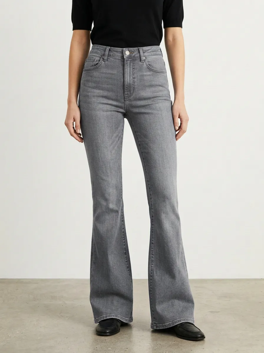 Vintage Inspired Contrast Stitch High Rise Flare Jeans