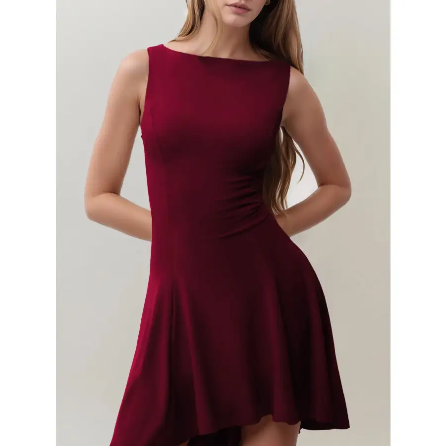 High-Low Round Neck Sleeveless Mini Dress