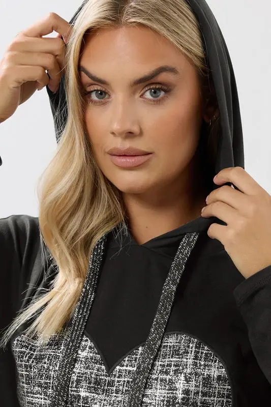 Black Heart Print Longline Hoodie