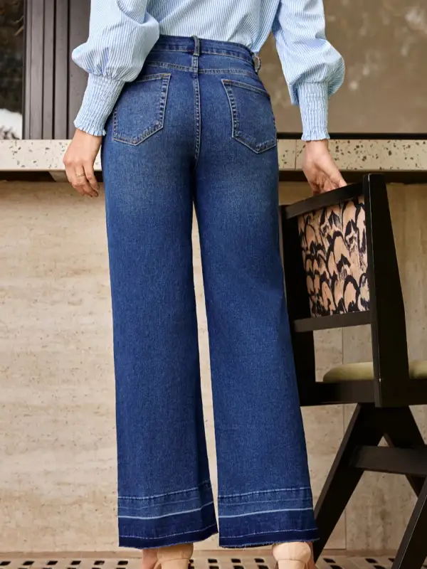 Sharp High Waist Straight Leg Raw Denim Jeans