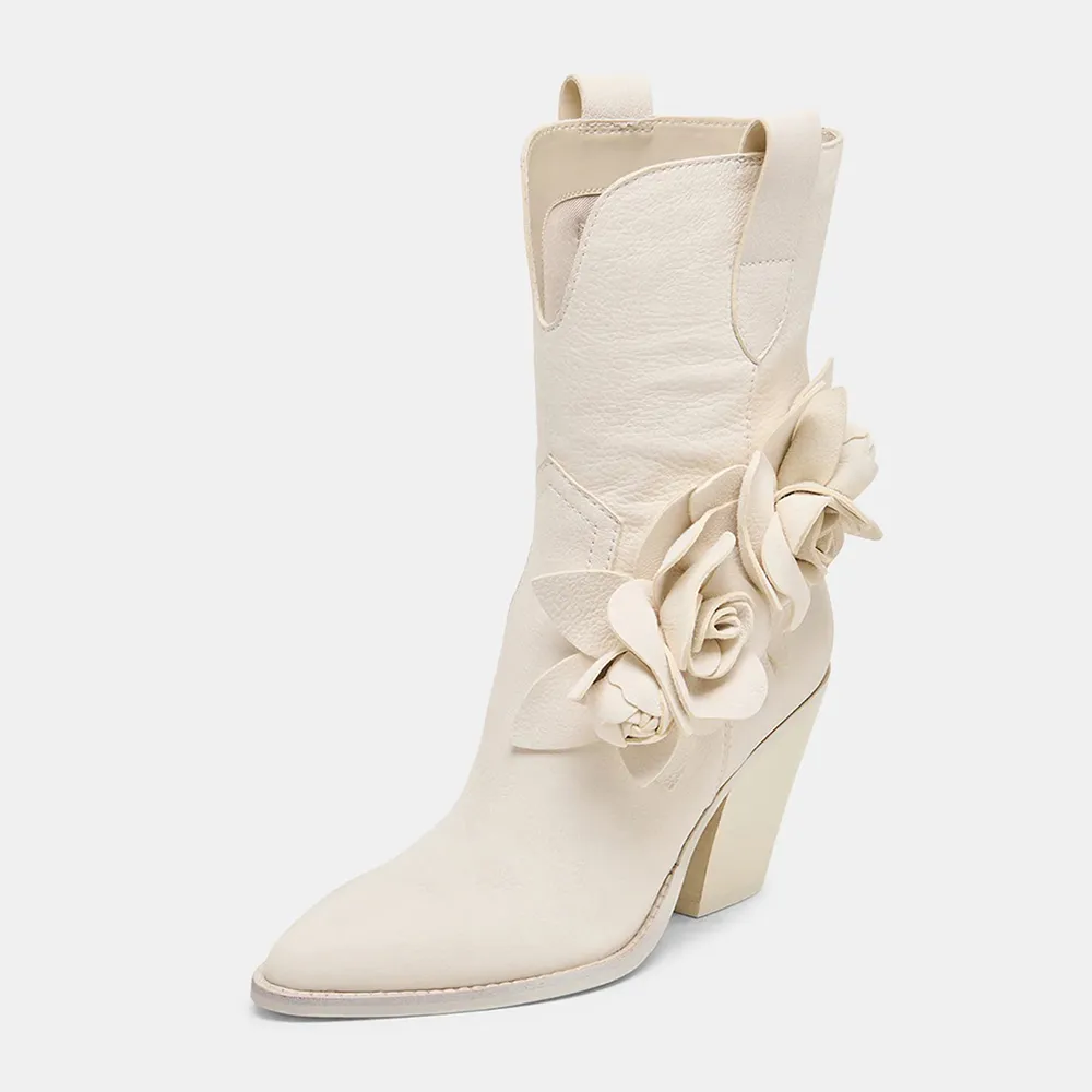 Faux-Leather Pull-On Floral Pointed-Toe Western Boots