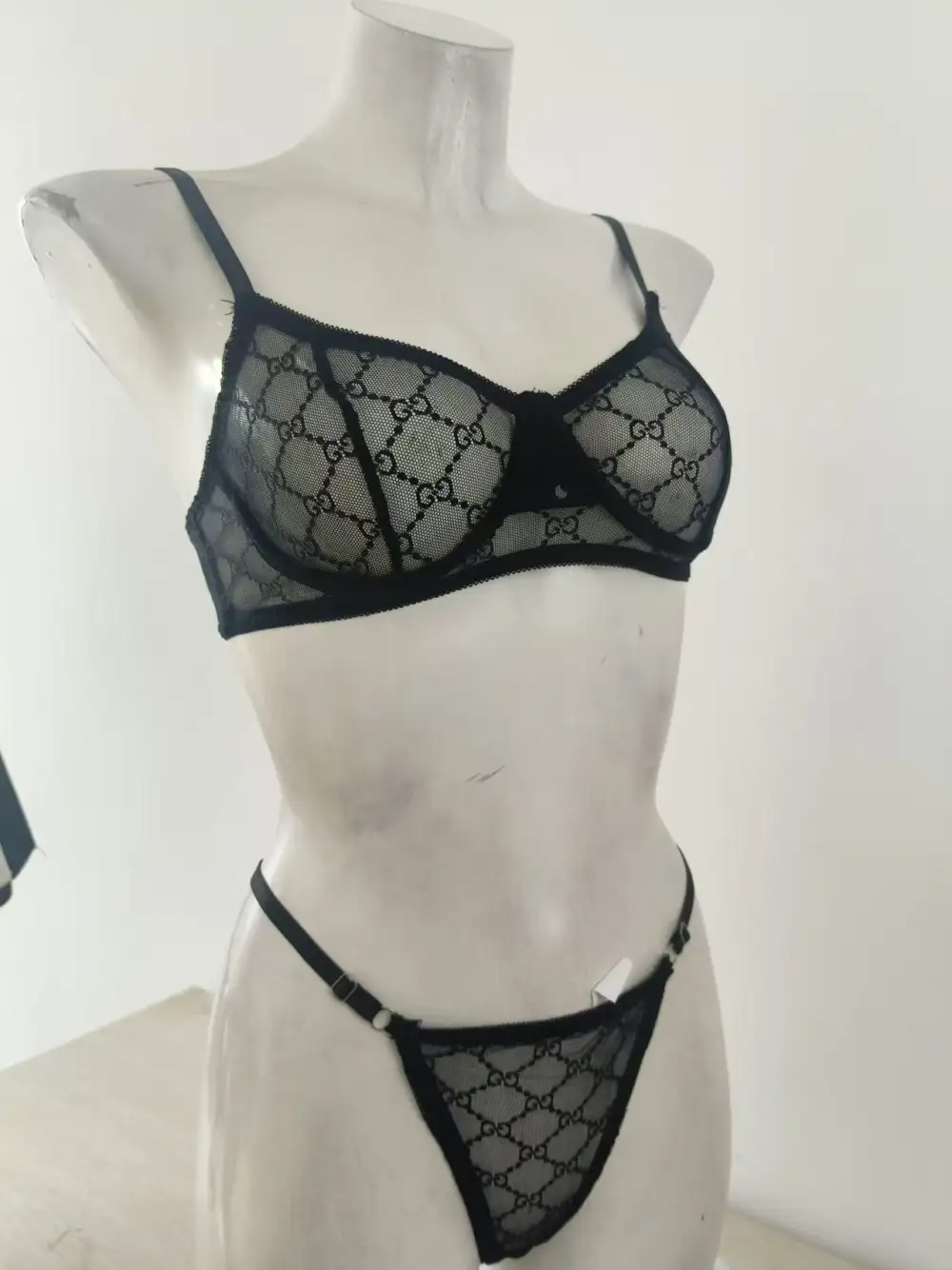 Diamond Pattern Mesh Body Lingerie Set