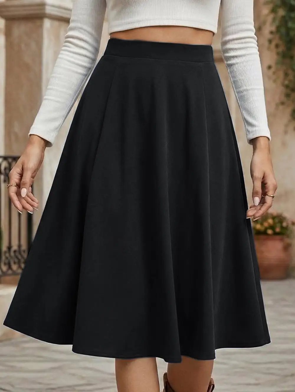 High Waist Pleated Midi Skirt