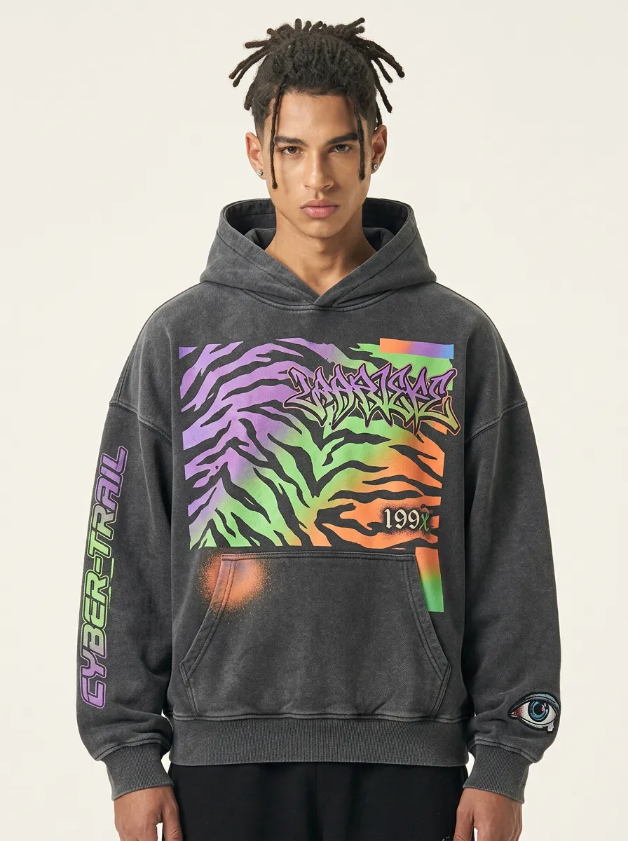 Unisex Urban Streetwear Graffiti Tiger Hoodie