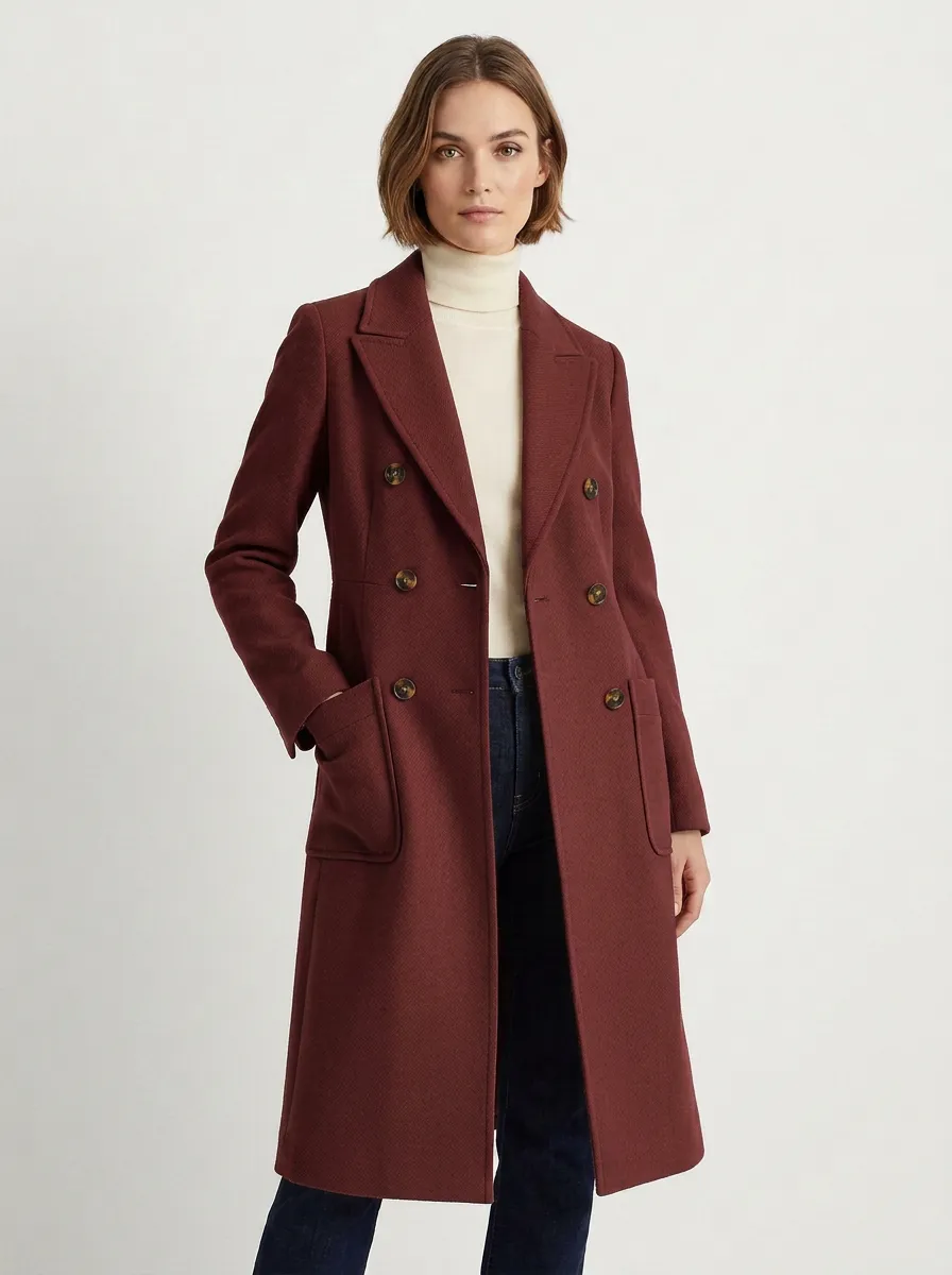 Women's Classic Camel Double-Breasted Wool-Blend Trench Coat