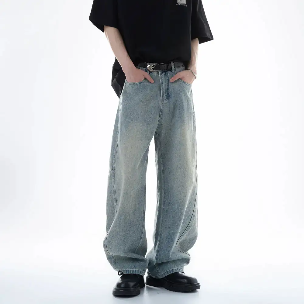Barrel-Leg Washed Jeans